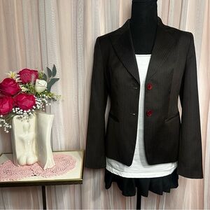 Ann Taylor LOFT Black Pin Stripe Blazer with Red Buttons size 2P